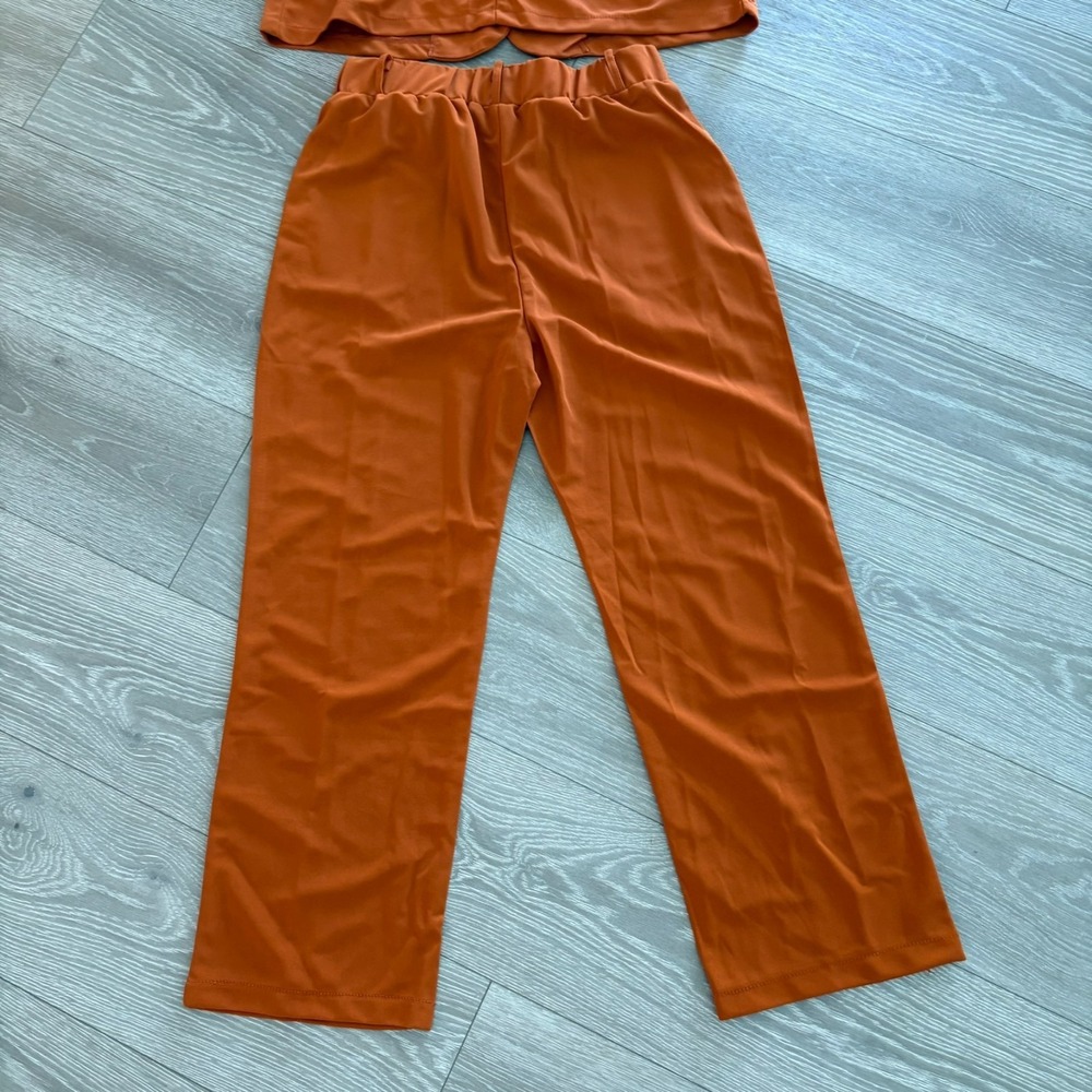 NWT Womens Burnt Orange 2-Piece Slim Fit Suit Blazer & Pants Size L - Picture 7 of 16